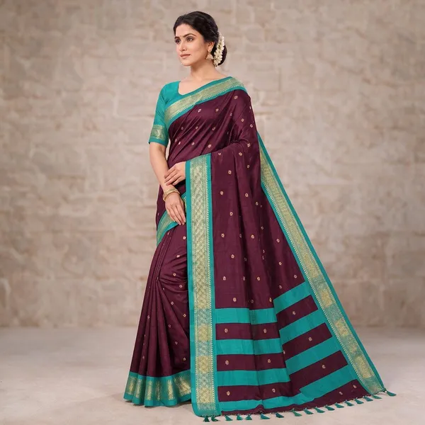 Multicolor_Silk_Blend_Saree_For_Women