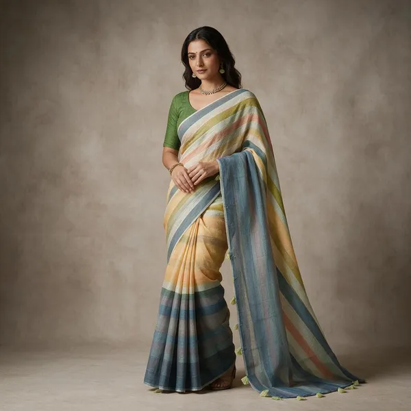 Multicolor_Linen_Saree_For_Women
