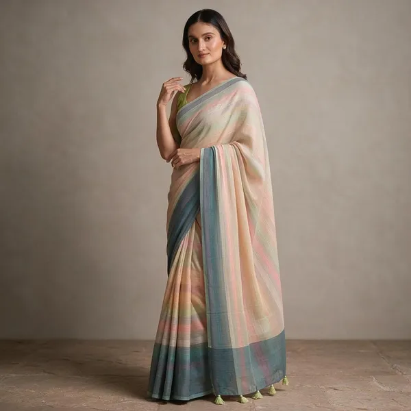 Multicolor_Linen_Saree_For_Women
