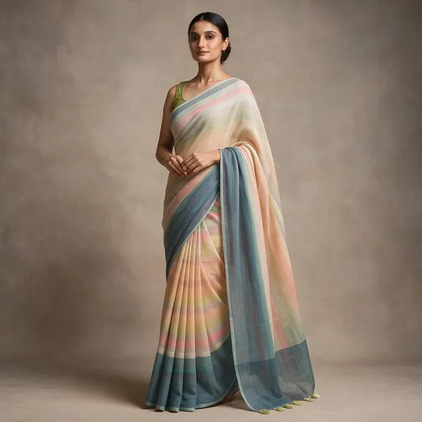 Multicolor_Linen_Saree_For_Women