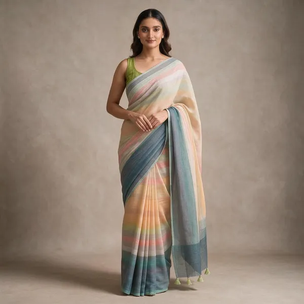 Multicolor_Linen_Saree_For_Women