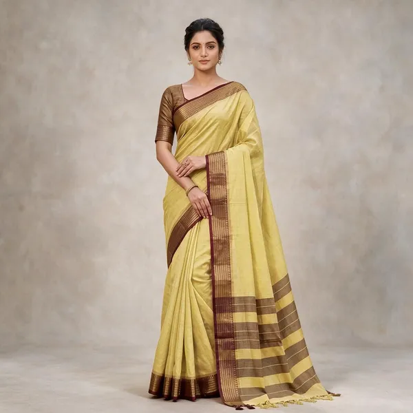 Beige_And_Brown_Kota_Doria_Saree_For_Women