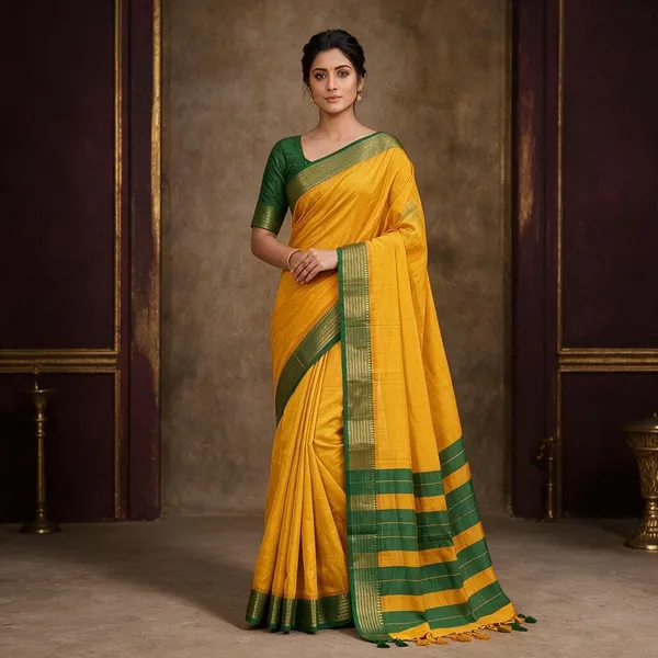 Yellow_And_Green_Kota_Doria_Saree_For_Women