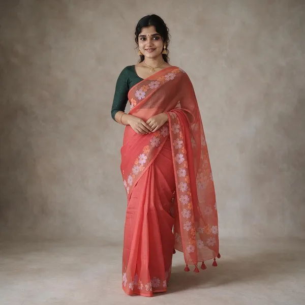 Red_Linen_Saree_For_Women