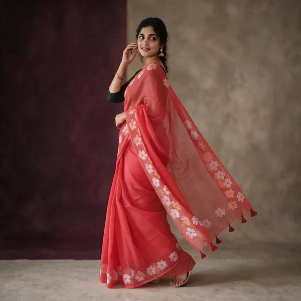 Red_Linen_Saree_For_Women