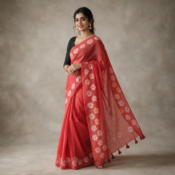 Red_Linen_Saree_For_Women