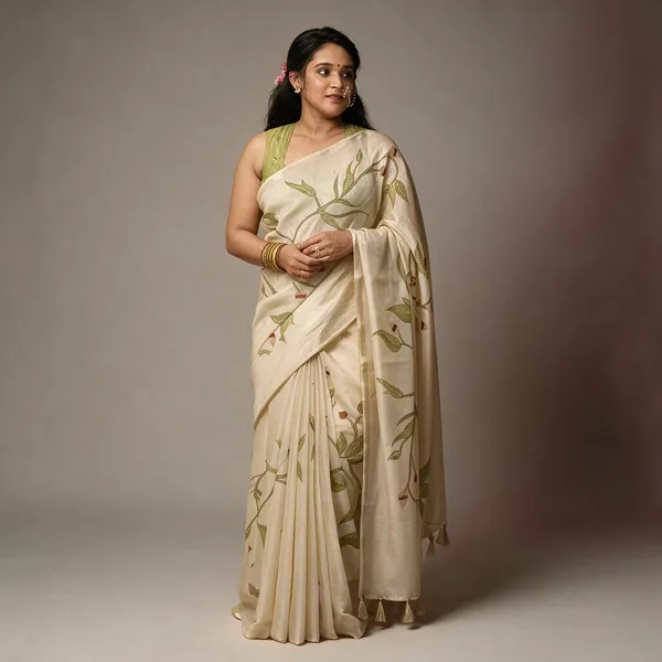 Beige_Linen_Saree_For_Women