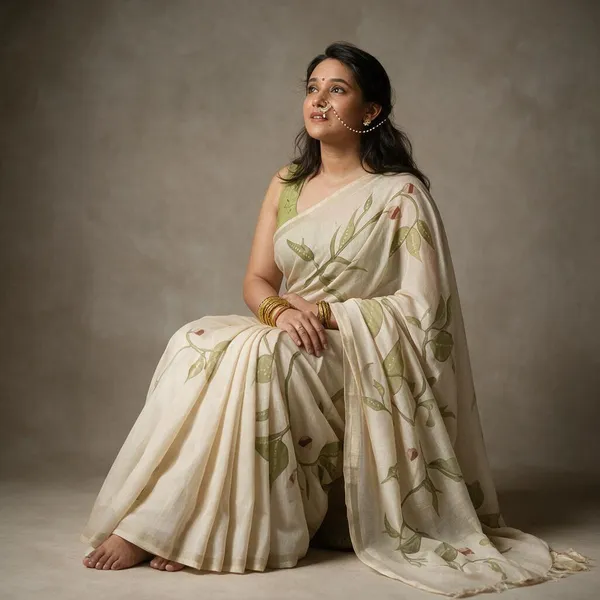 Beige_Linen_Saree_For_Women