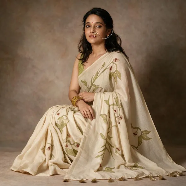 Beige_Linen_Saree_For_Women