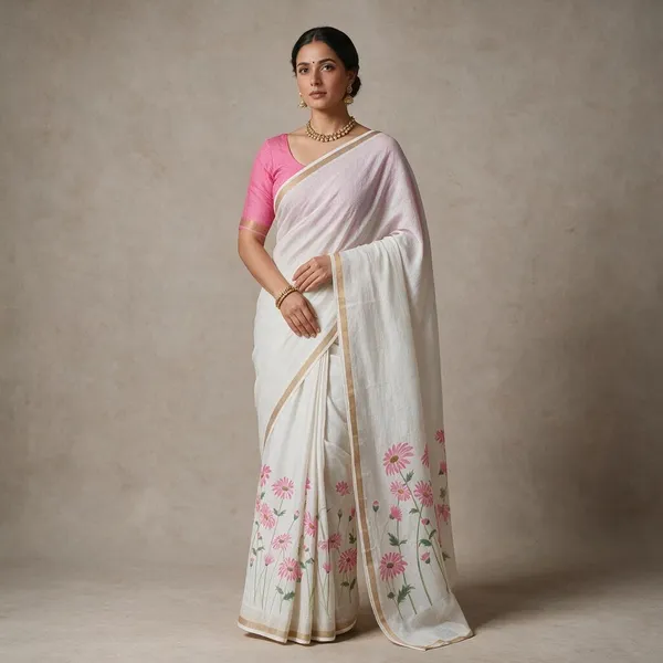 Beige_And_Pink_Linen_Saree_For_Women