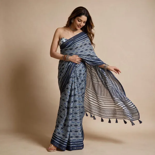 Blue_Linen_Saree_For_Women