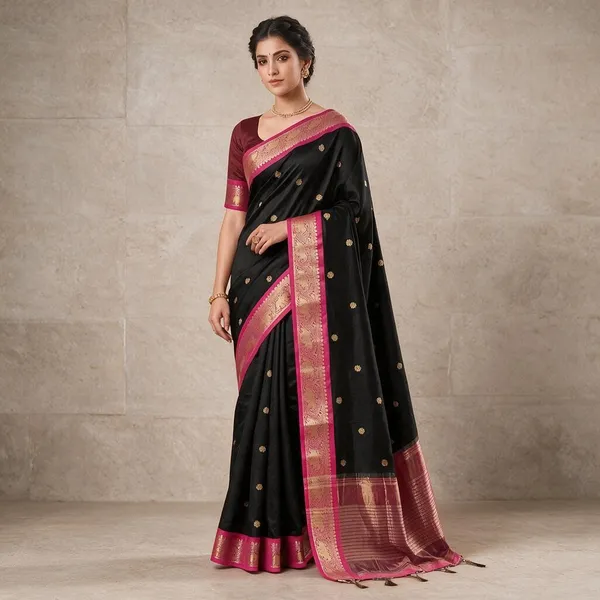 Black_And_Pink_Cotton_Silk_Saree_For_Women