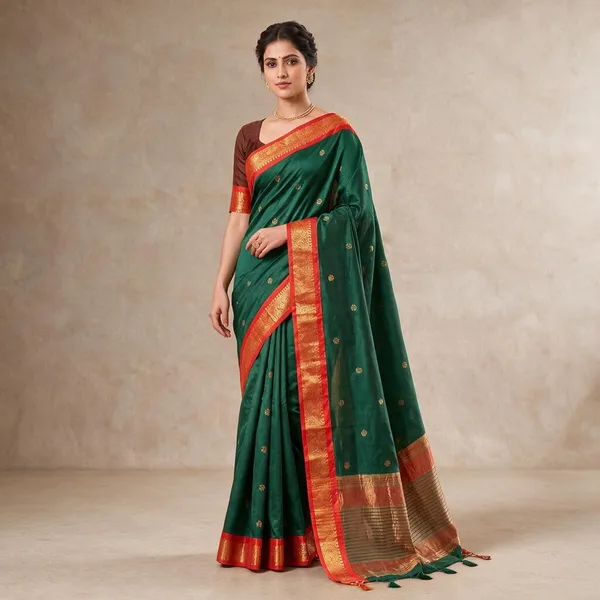 Green_And_Red_Cotton_Silk_Saree_For_Women