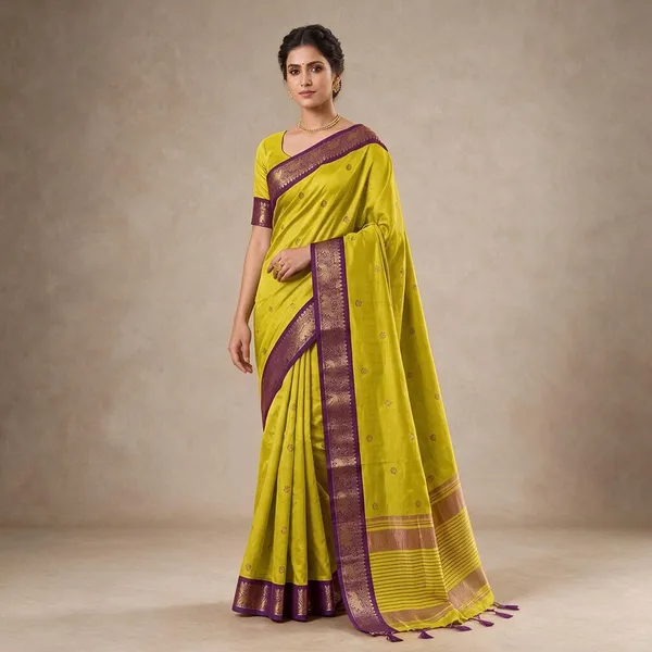 Yellow_And_Purple_Cotton_Silk_Saree_For_Women