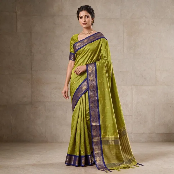 Light_Green_And_Blue_Cotton_Silk_Saree_For_Women
