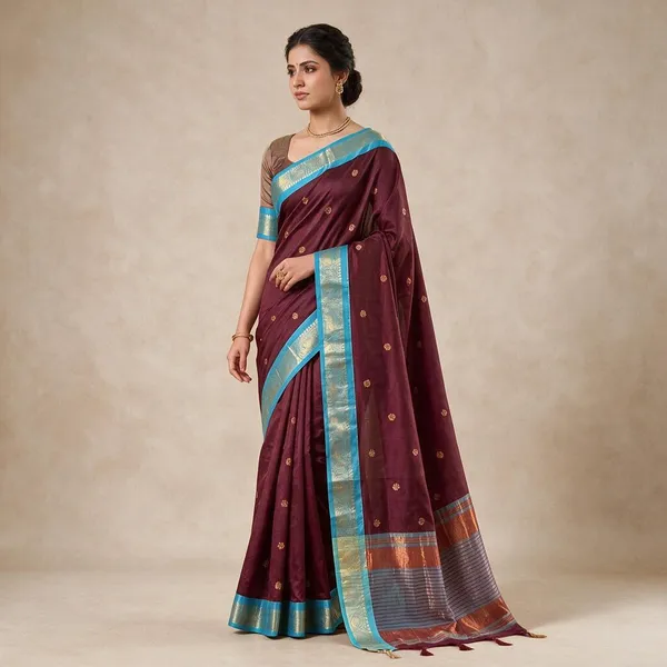 Purple_And_Blue_Cotton_Silk_Saree_For_Women