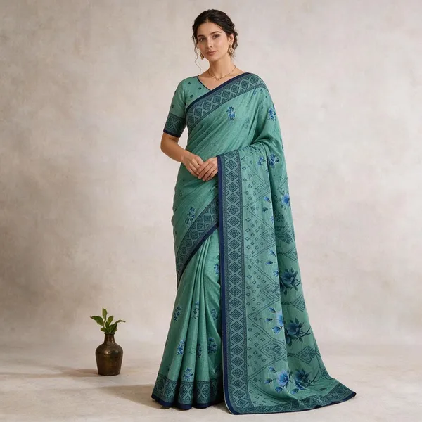 Dark_Green_Cotton_Silk_Saree_For_Women