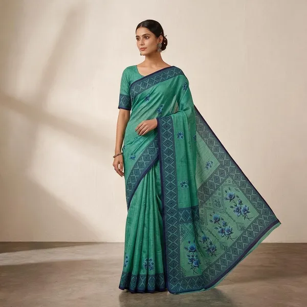 Dark_Green_Cotton_Silk_Saree_For_Women