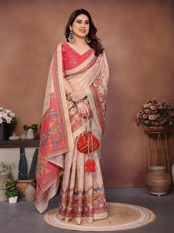 Peach_Silk_Blend_Saree_For_Women