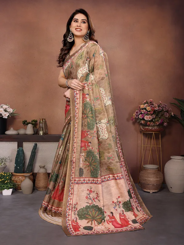 Beige_Silk_Blend_Saree_For_Women