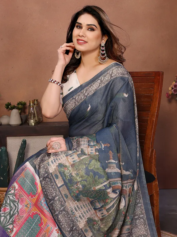 Grey_Silk_Blend_Saree_For_Women
