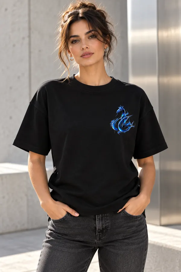 Black_French_Terry_Relaxed_Fit_T-Shirt_For_Women