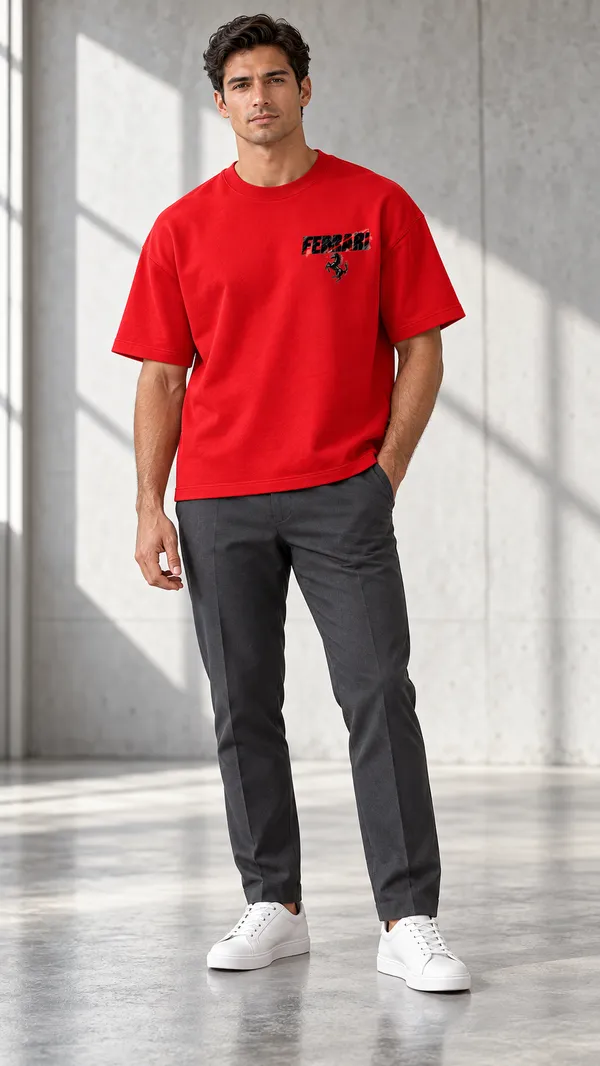 Red_French_Terry_Relaxed_Fit_T-Shirt_For_Men