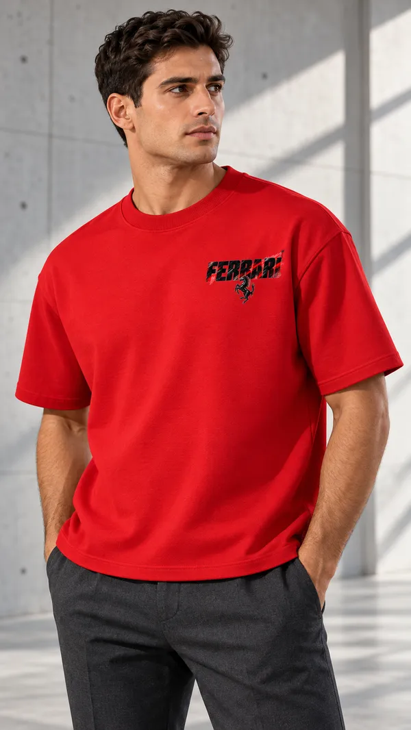 Red_French_Terry_Relaxed_Fit_T-Shirt_For_Men