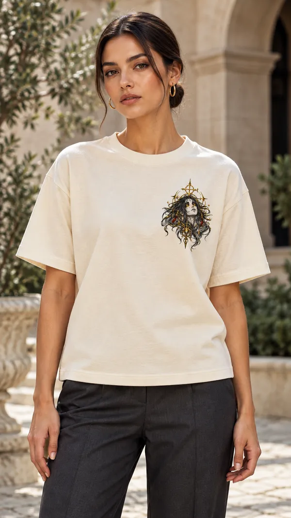 Cream_French_Terry_Relaxed_Fit_T-Shirt_For_Women