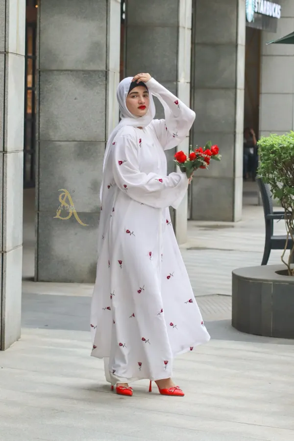 White_Rose_Embroidery_Abaya_With_Hijab_For_Women