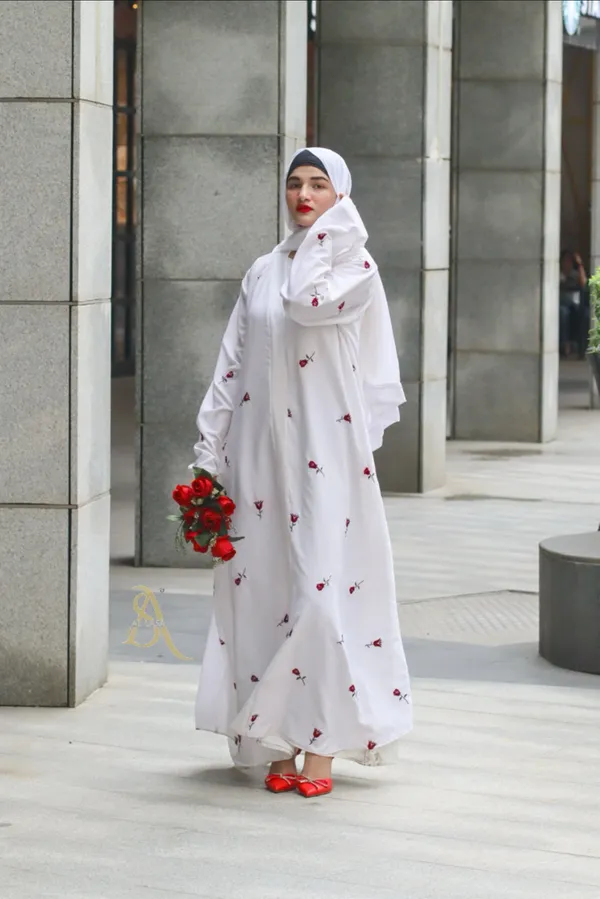 White_Rose_Embroidery_Abaya_With_Hijab_For_Women