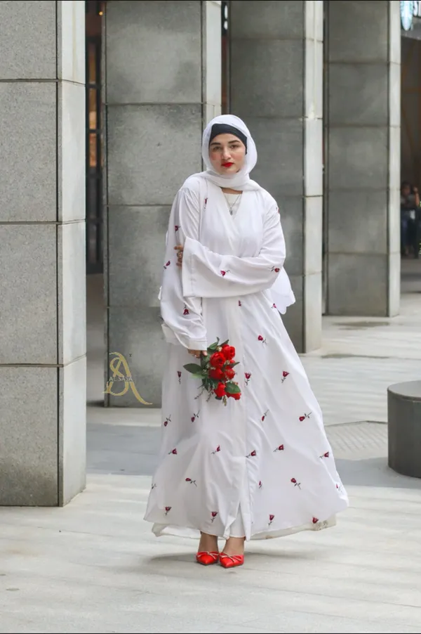 White_Rose_Embroidery_Abaya_With_Hijab_For_Women