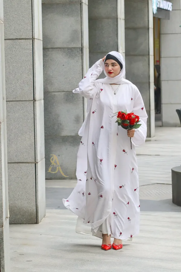 White_Rose_Embroidery_Abaya_With_Hijab_For_Women