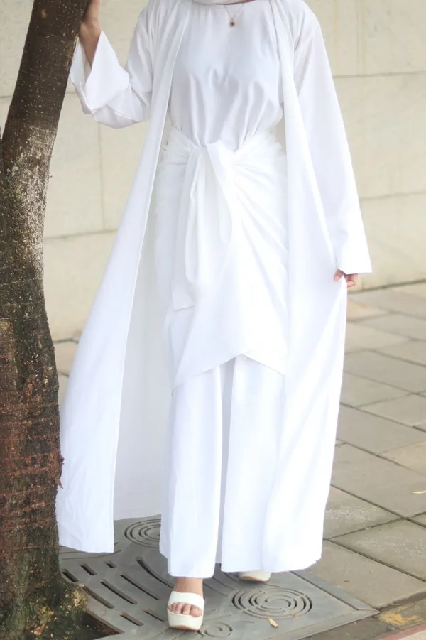 White_Mermaid_Tie-Up_Abaya_With_Hijab_For_Women