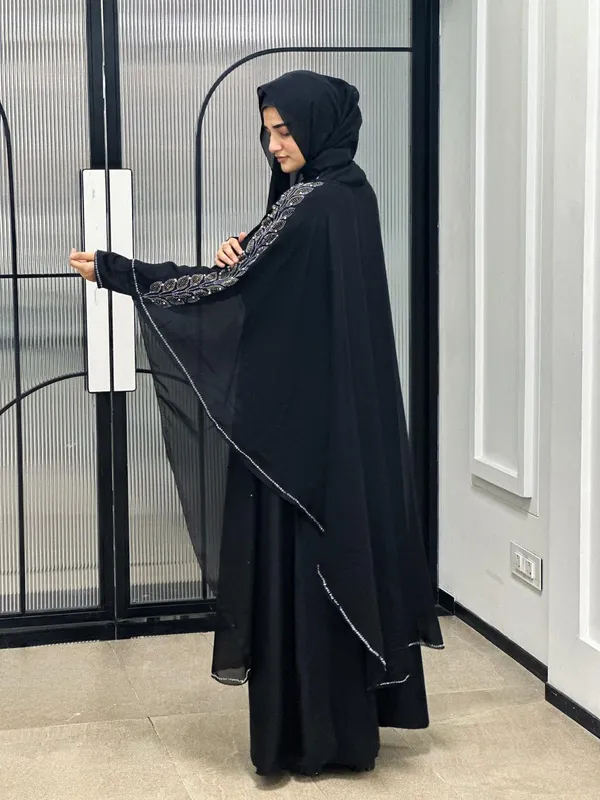 Black_Nida_Stone_Work_Cape_Abaya_With_Hijab_For_Women