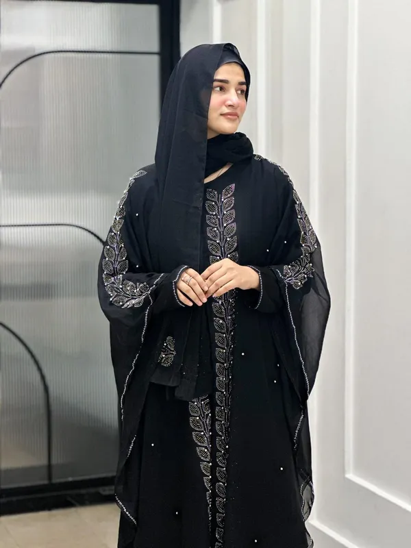 Black_Nida_Stone_Work_Cape_Abaya_With_Hijab_For_Women