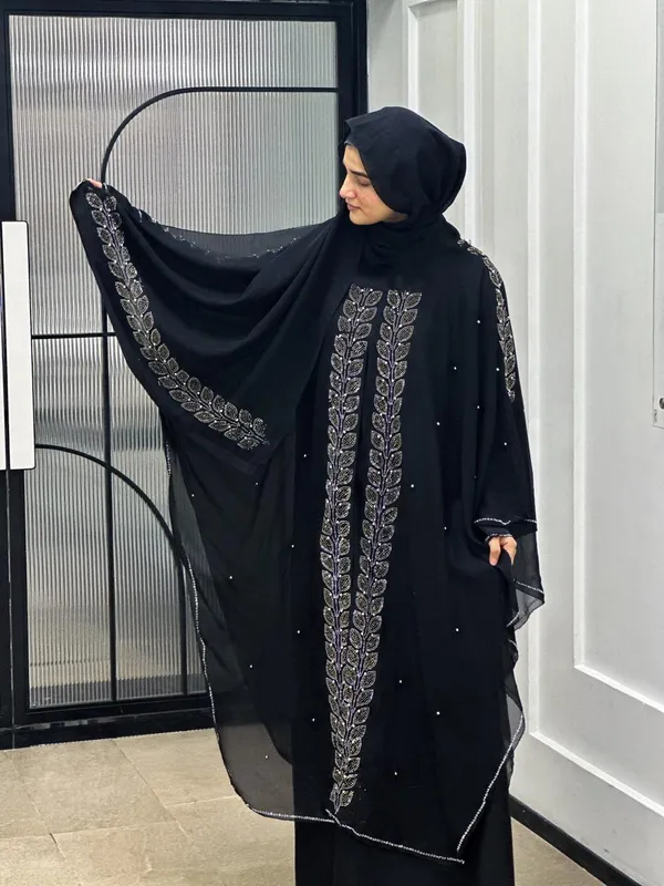 Black_Nida_Stone_Work_Cape_Abaya_With_Hijab_For_Women