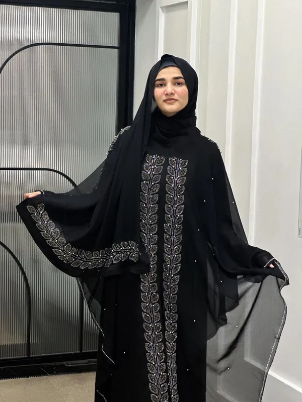 Black_Nida_Stone_Work_Cape_Abaya_With_Hijab_For_Women
