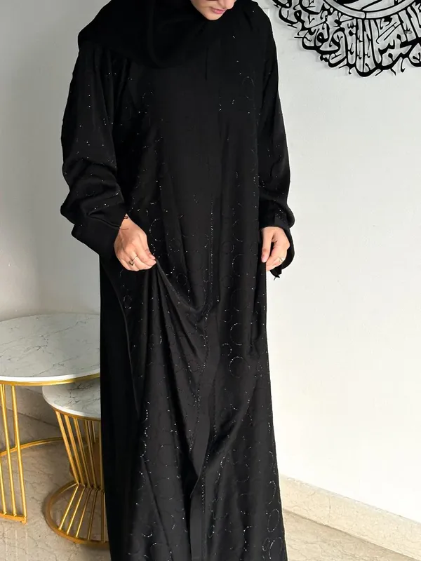 Black_Tik_Tok_Fabric_Rhinestone_Embellished_Abaya_For_Women