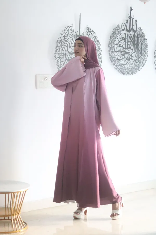Pink_Ombre_Satin_Shrug_Abaya_With_Hijab_For_Women