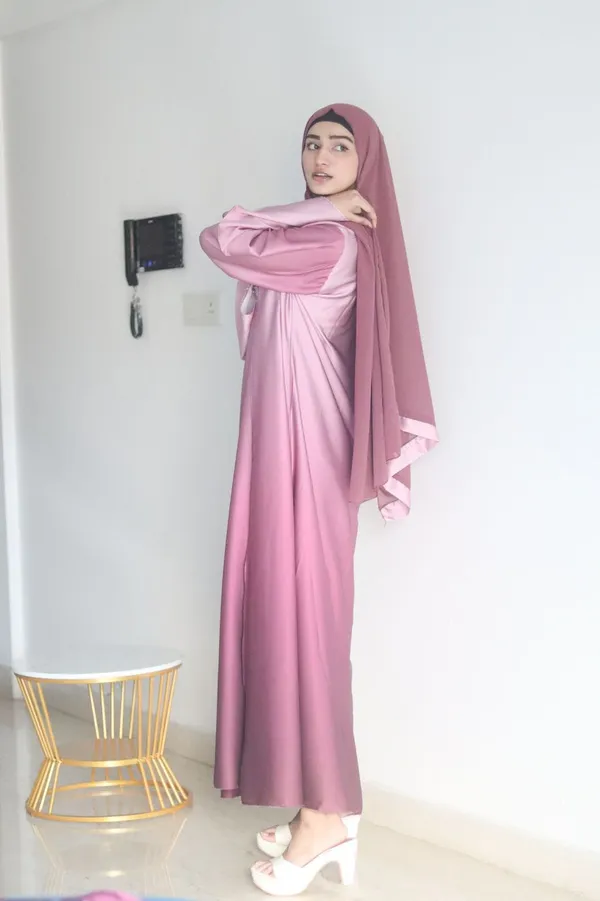 Pink_Ombre_Satin_Shrug_Abaya_With_Hijab_For_Women