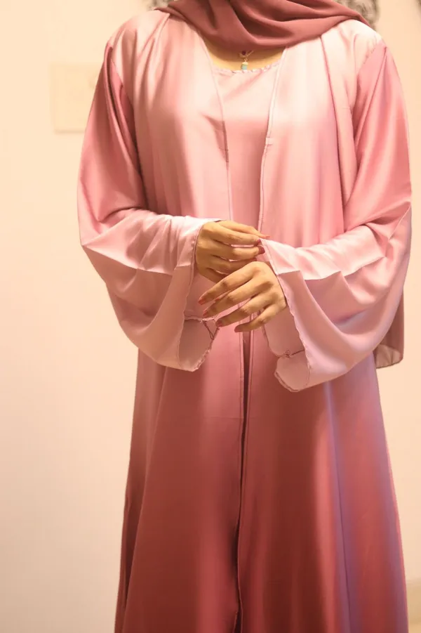 Pink_Ombre_Satin_Shrug_Abaya_With_Hijab_For_Women