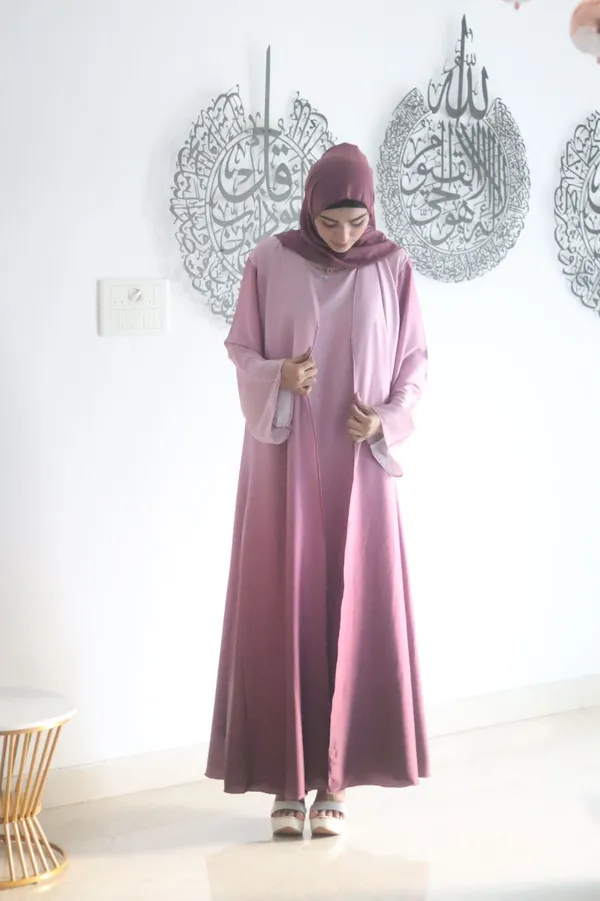 Pink_Ombre_Satin_Shrug_Abaya_With_Hijab_For_Women