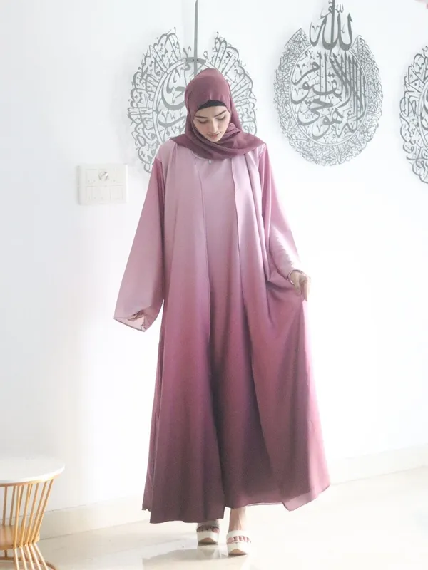 Pink_Ombre_Satin_Shrug_Abaya_With_Hijab_For_Women