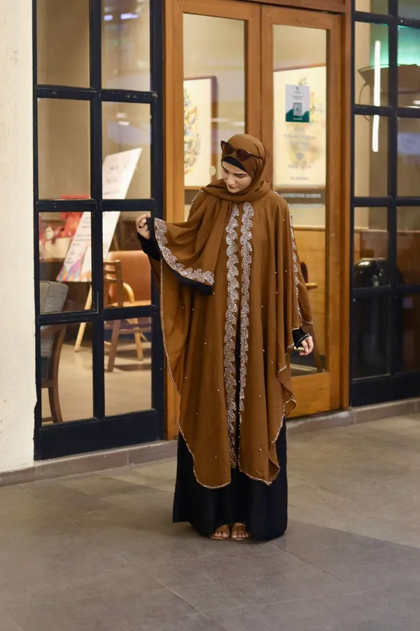 Brown_Nida_Georgette_Stonework_Abaya_With_Hijab_For_Women