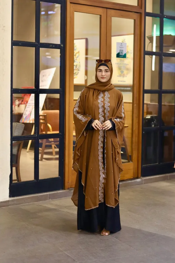 Brown_Nida_Georgette_Stonework_Abaya_With_Hijab_For_Women