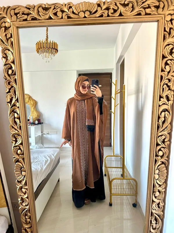 Brown_Nida_Georgette_Stonework_Abaya_With_Hijab_For_Women