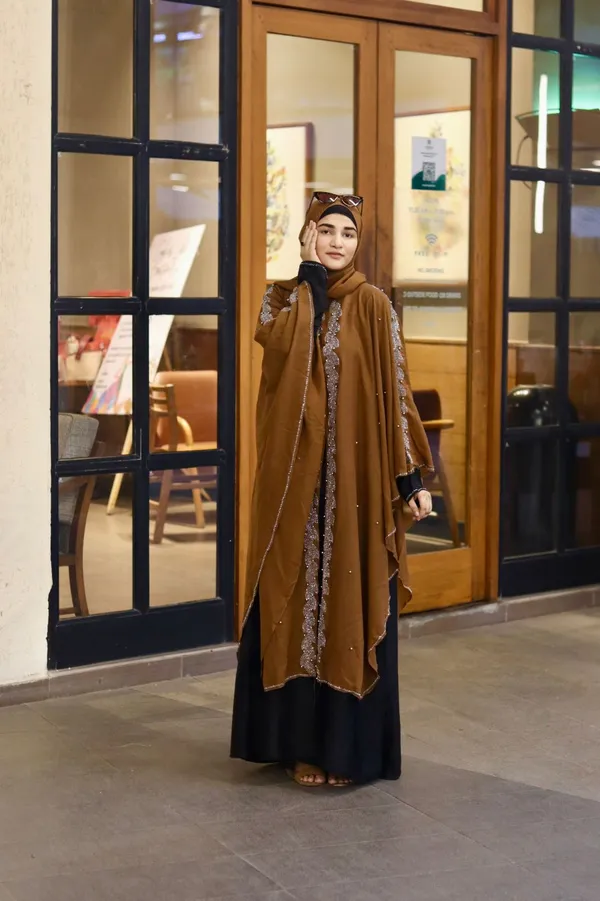 Brown_Nida_Georgette_Stonework_Abaya_With_Hijab_For_Women