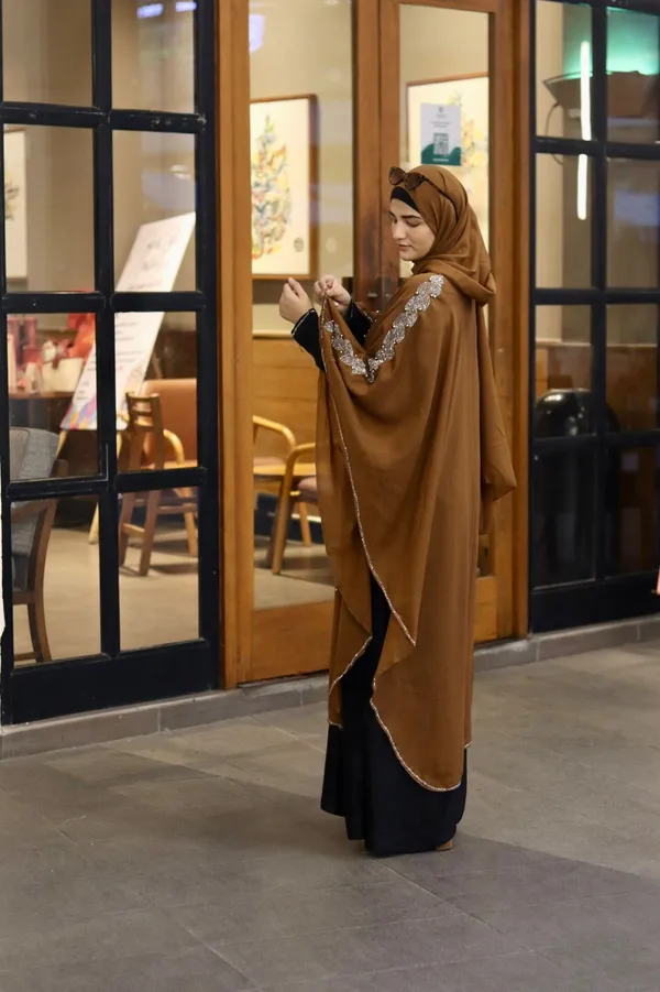 Brown_Nida_Georgette_Stonework_Abaya_With_Hijab_For_Women