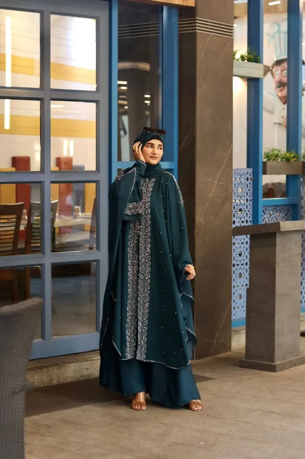 Teal_Nida_Georgette_Stonework_Abaya_With_Hijab_For_Women